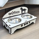 Personalised Double Bowl Dog Cat Feeder Elevated Stand Raised Dish Holder Feeding Food Water