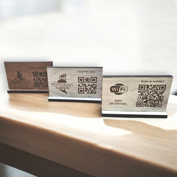 Personalized Wooden QR Code Sign for Business Logos and Menus