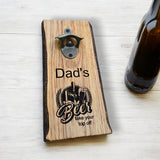 Personalized Beer Opener, Custom Wall mounted beer bottle opener with cap catch, Natural Wood, Gift for him