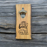 Personalized Beer Opener, Custom Wall mounted beer bottle opener with cap catch, Natural Wood, Gift for him