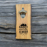 Personalized Beer Opener, Custom Wall mounted beer bottle opener with cap catch, Natural Wood, Gift for him