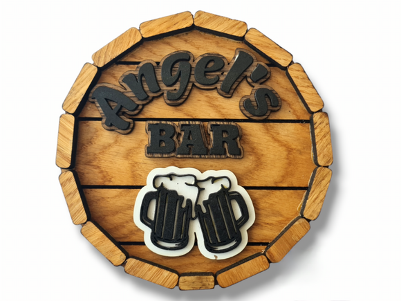 Personalised wooden barrel pub sign / customisable cask end sign / unique family name bar sign