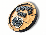 Personalised wooden barrel pub sign / customisable cask end sign / unique family name bar sign