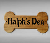 Personalised Dog Name Oak Bone Shaped Sign, Wooden Plaque, Dog Bed Cage Gift