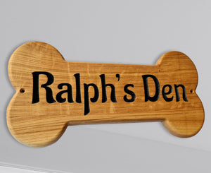 Personalised Dog Name Oak Bone Shaped Sign, Wooden Plaque, Dog Bed Cage Gift