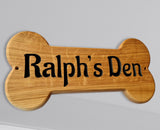 Personalised Dog Name Oak Bone Shaped Sign, Wooden Plaque, Dog Bed Cage Gift