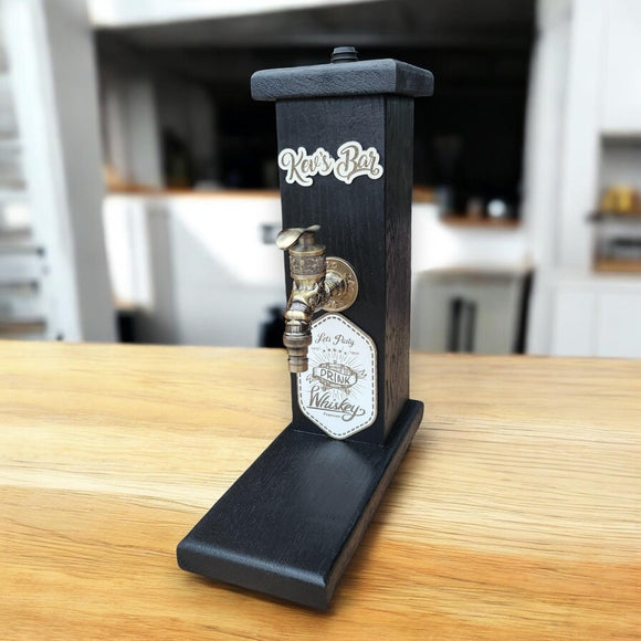 Personalized Embossed Named Wooden Whiskey Dispenser, Bar, Home Bar, Pub and Pub Shed, Vodka, Liquor Dispenser, Wood Drink Fountain Black