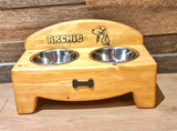 Personalised Double Bowl Dog Cat Feeder Elevated Stand Raised Dish Holder Feeding Food Water solid wood