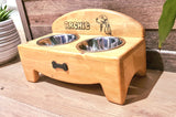 Personalised Double Bowl Dog Cat Feeder Elevated Stand Raised Dish Holder Feeding Food Water solid wood