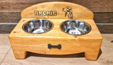 Personalised Double Bowl Dog Cat Feeder Elevated Stand Raised Dish Holder Feeding Food Water solid wood