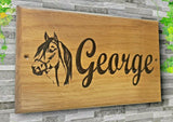 Horse Dog Name Plate Door Sign Carved Wooden House Plaque Engraved Oak Wood