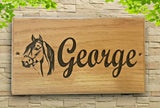 Horse Dog Name Plate Door Sign Carved Wooden House Plaque Engraved Oak Wood