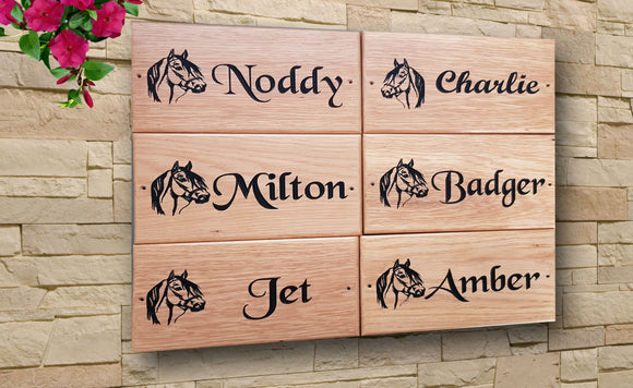 Horse Dog Name Plate Door Sign Carved Wooden House Plaque Engraved Oak Wood