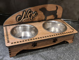 Personalised Double Bowl Dog Cat Feeder Elevated Stand Raised Dish Holder Feeding Food Water