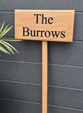 Personalised Oak house sign,Carved, outdoor wooden name plaque with ground stake